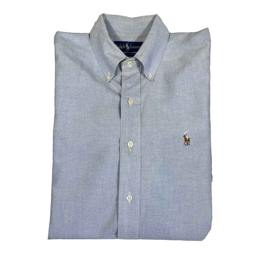 Ralph Lauren Mens 15.5 35 Blue Oxford Button Down Shirt 100% Cotton Long Sleeves